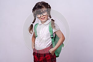 Child get ready for school. Back to school and happy time. Science education concept.