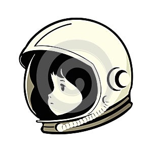 Kid girl astronaut in space helmet