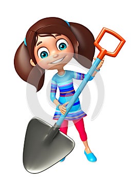 Kid girl with Digging shovel