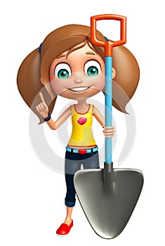 Kid girl with Digging shovel