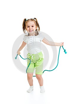 Kid girl jumping rope isolated