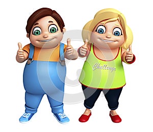 Kid girl and kid boy with Thums up pose photo