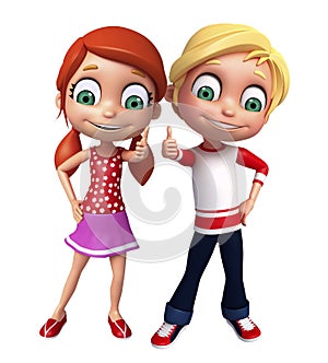 Kid girl and kid boy with Thums up pose photo