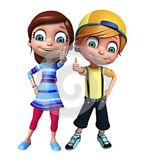 Kid girl and kid boy with Thums up pose photo