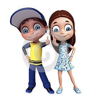 Kid girl and kid boy with Thums up pose photo