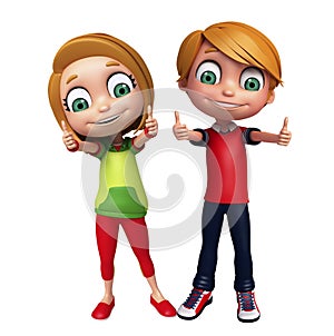 Kid girl and kid boy with Thums up pose photo