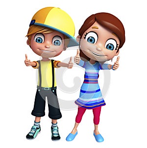 Kid girl and kid boy with Thums up pose photo