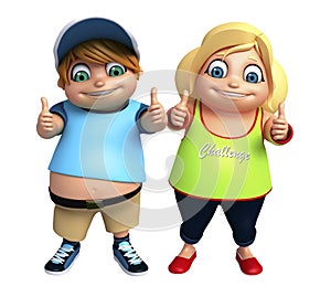 Kid girl and kid boy with Thums up pose photo