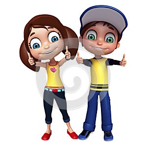 Kid girl and kid boy with Thums up pose photo