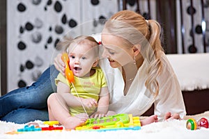 Kid girl phone with mother - play with toy phone