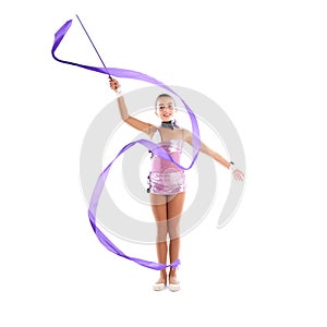 Kid girl ribbon rhythmic gymnastics exercise