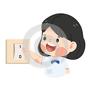 Kid girl Turning Off Light Using Switch