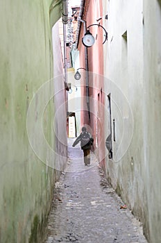 Kid going to school / the rope street from Brasov