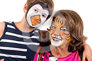 Kid and granny with face-paint