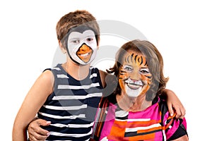 Kid and granny with face-paint