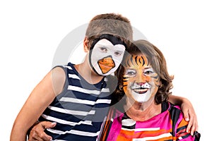 Kid and granny with face-paint