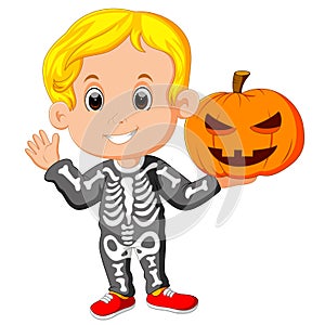 Kid with Halloween Skeleton Costume