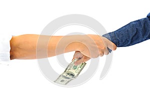 Kid hand picking american dollar bank note