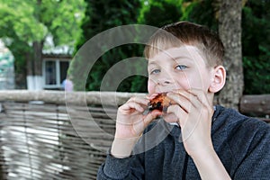 Kid has grilled chicken wings