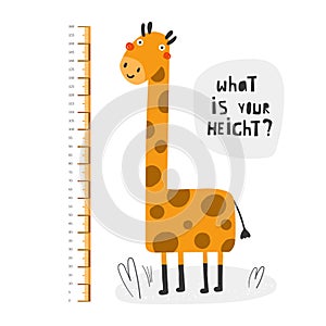 Kid height measurement, centimeter, chart with giraffe for wall