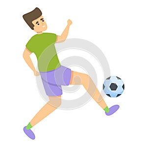 Kid hit ball soccer icon, cartoon style