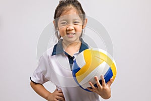 Kid Holding Ball, Isolated on White