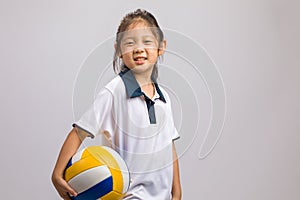 Kid Holding Ball, Isolated on White