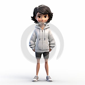 Kid In Hoodie 3d Render In The Style Of Chiho Aoshima, Alison Bechdel, And Junko Mizuno