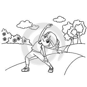 Kid jumping rope cartoon coloring page vector photo