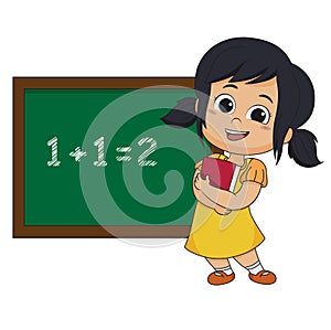 Kid learing math in class. photo
