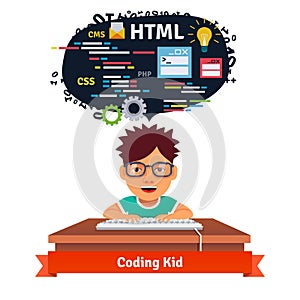 Kid is learning web design and coding