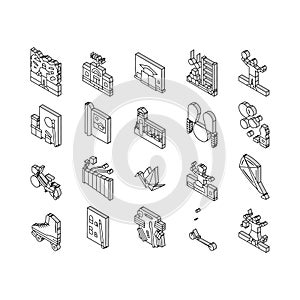 kid leisure child fun happy isometric icons set vector