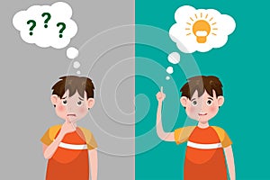 Kid or little boy thinking. Vector illustration design