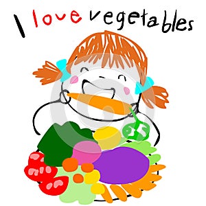 Kid love eating veggetable illustration photo