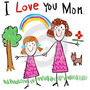 Kid love mom drawing picture illustration