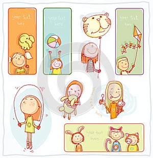 Kid party Banners and Bookmarks, vector illustration.