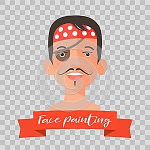 Kid with pirate face painting vector illustrations