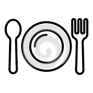 Kid plate, fork, spoon icon, outline style