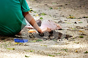 kid play sand in the park