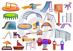 Kid playground icons set, cartoon style