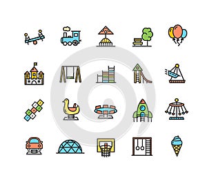 Kid Playground Sign Color Thin Line Icon Set. Vector