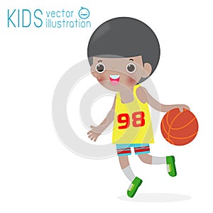 Kid playing basketball on isolated on white background, children and sport Vector Illustration.