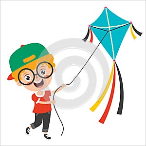 Kid Playing With A Colorful Kite