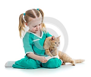 Kid playing doctor with cat