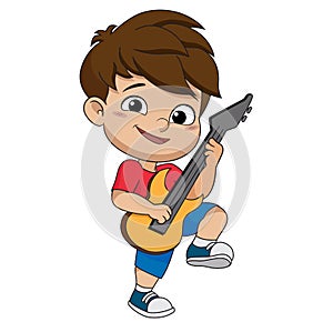 Kid playing guitar.vector and illustration.