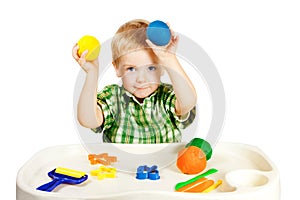 Kid Playing Molding Clay Toys, Little Child Colorful Plasticine