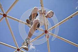 Kid playing on monkey bars