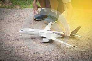 Kid playing with toy airplane. Kids playing with toy airplane