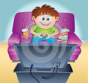 Kid Playing Video Game On Couch
