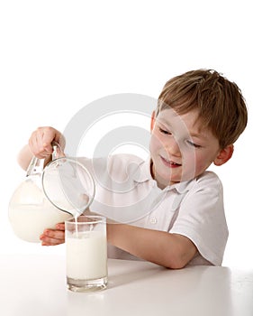 Kid pours milk